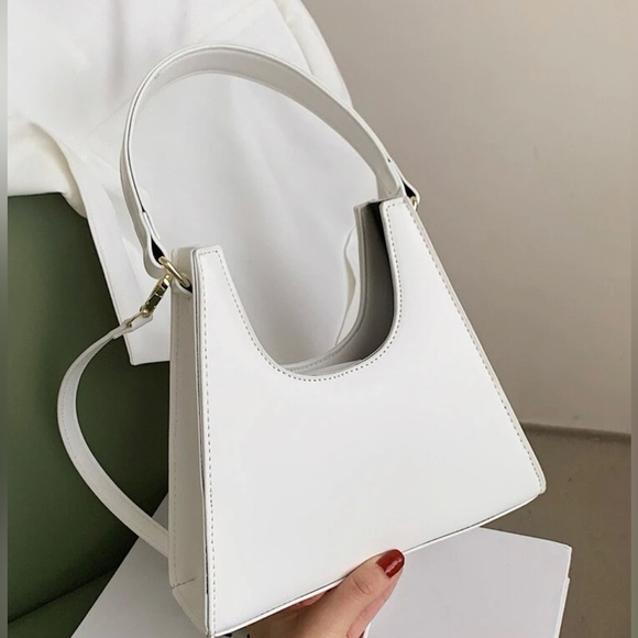 NWOT Faux Leather White Adjustable Mini Minimalist Satchel Bag with Top Handle - Picture 6 of 7